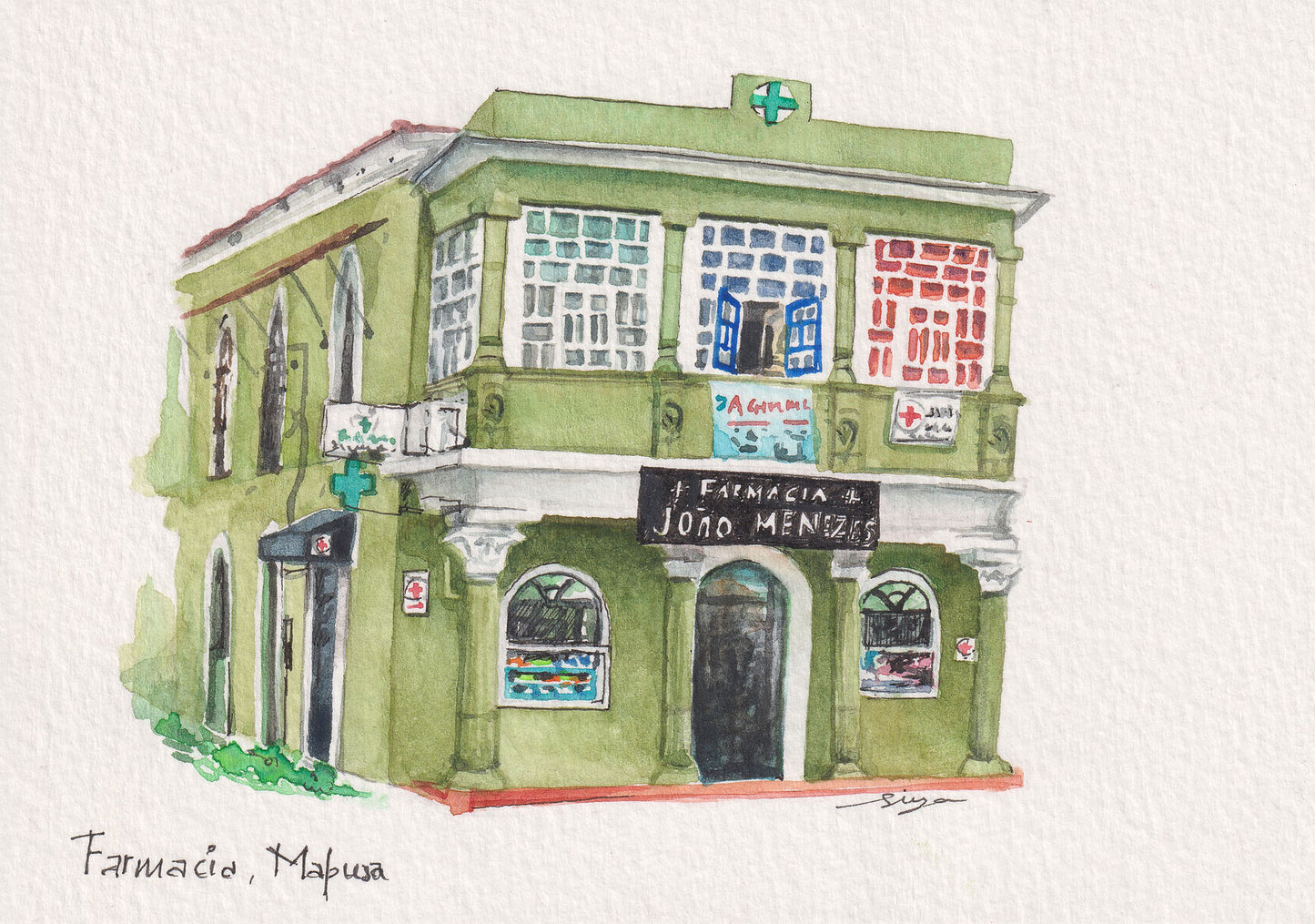 Farmacia Joao De Menezes Watercolor Postcard.