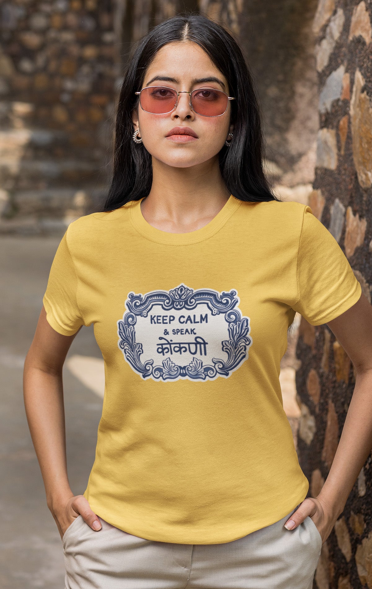 AZULEJO - KEEP CALM AND SPEAK KONKANI - WOMEN T-SHIRT.